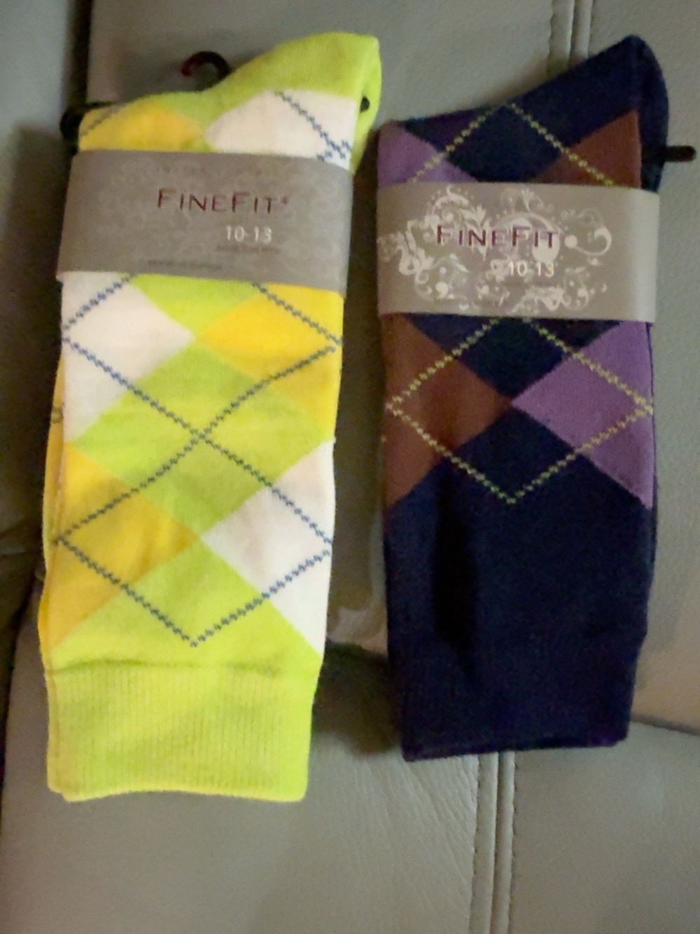Fine Fit Argyle Socks 2 Pair Lot Size 10-13 NWT Cotton Blend Crew Socks